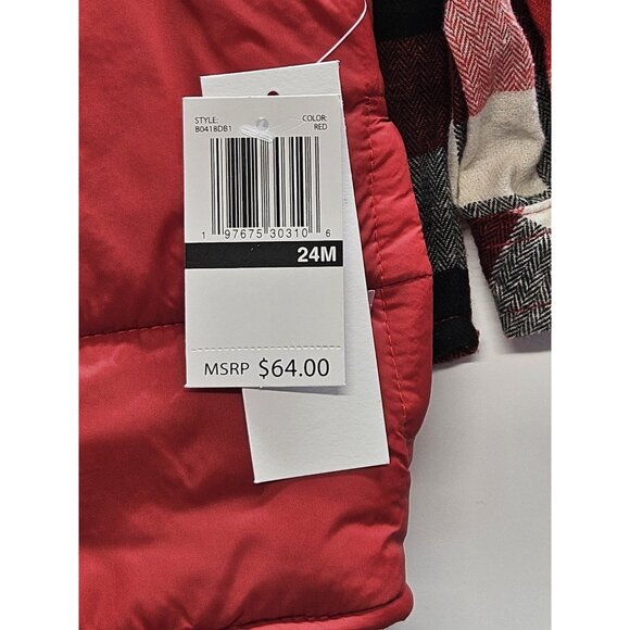 DKNY  Size 24M Set Of 3, Red Vest/ Black Pants/ Red Plaid Button Up Long Sleeve - Picture 3 of 16